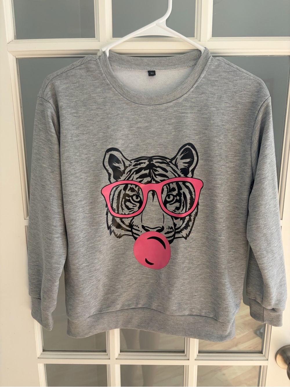 SHEIN Grey Kids Sweatshirt with Pink Tiger Graphic